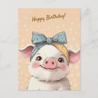 Cartão Postal Cute Pig with Bandana Kids Birthday Invitation