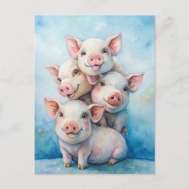 Cartão Postal Cute Pigs Sending Happiness  (Frente)