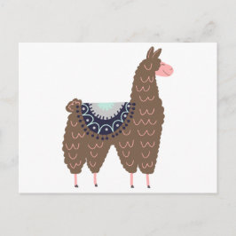 Cartão Postal Cute Pink and Brown Llama