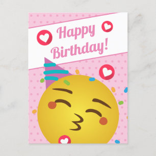 Cartão Postal Cute Pink Bolinha de Coração Beijo Emoji Feliz Ani