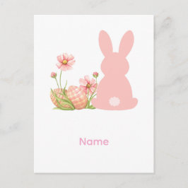 Cartão Postal Cute Pink Easter Bunny with Spring Flowers