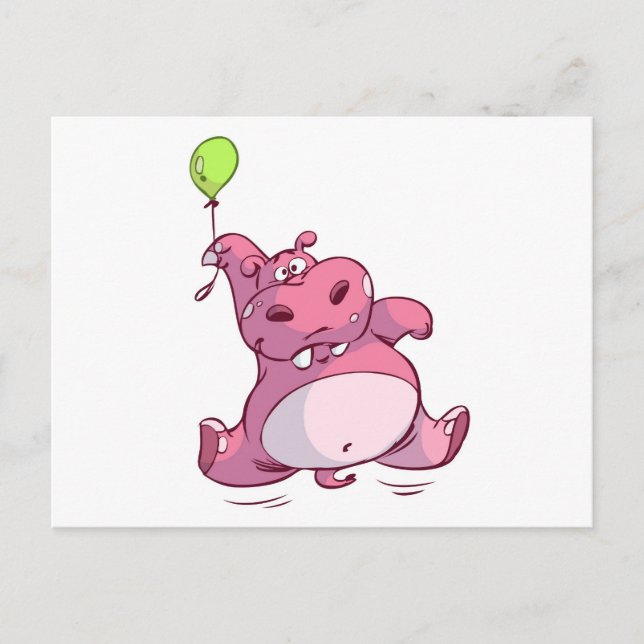 CARTÃO POSTAL CUTE PINK HIPPO ON BALLOON (Frente)