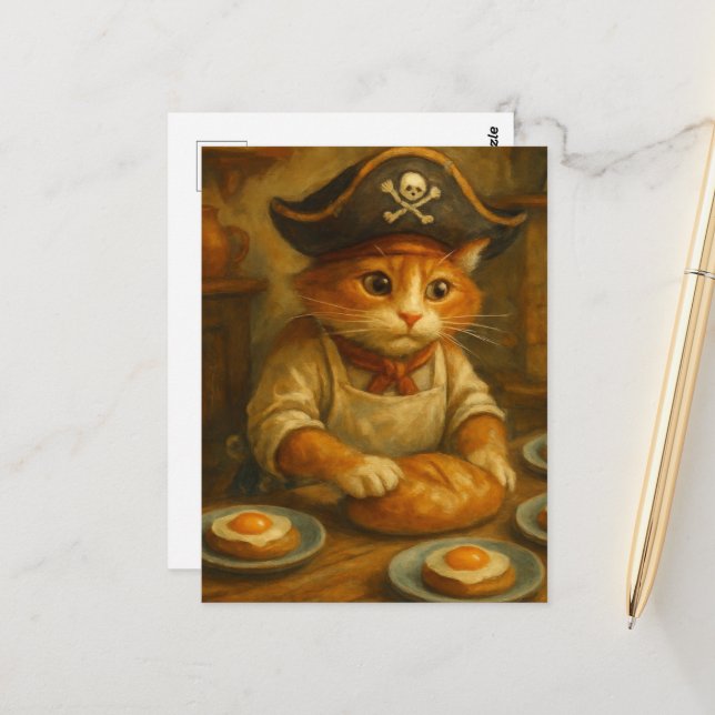 Cartão Postal Cute Pirate Cat Baker (Frente/Verso In Situ)