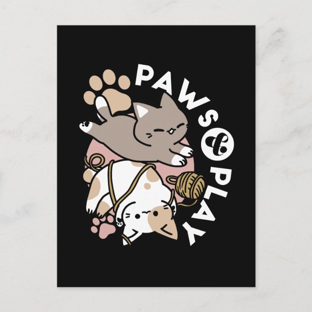 Cartão Postal Cute Playful Cats Design – Fun Paws and Play Art (Frente)