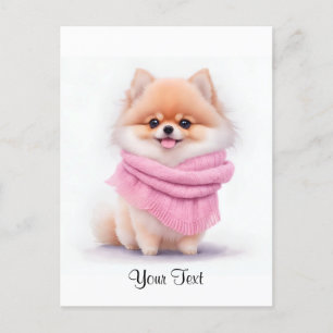 Cartão Postal Cute Pomerânia cachorrinho aquarela personalizado
