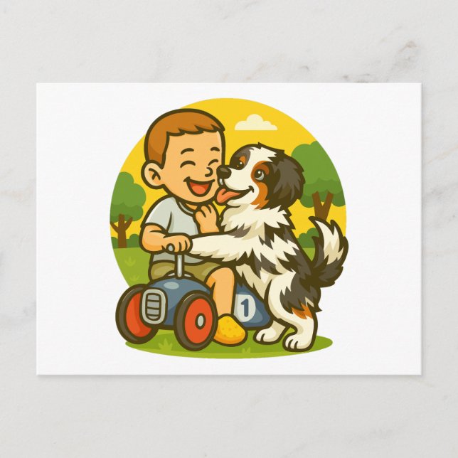 Cartão Postal Cute Puppy and Kid Playtime (Frente)
