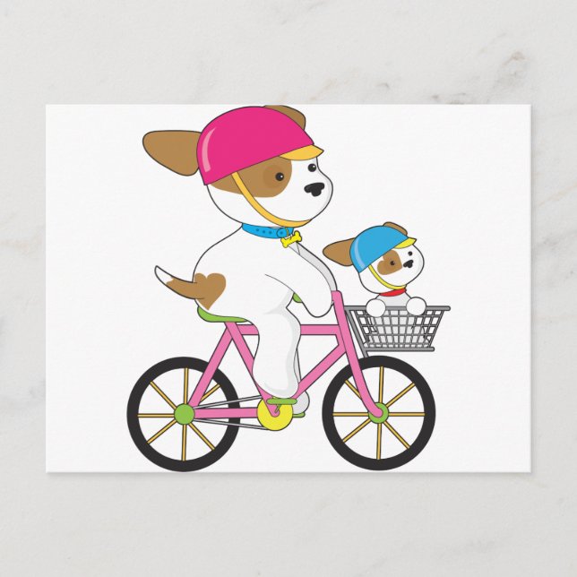 Cartão Postal Cute Puppy na bicicleta (Frente)