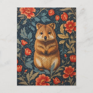 Cartão Postal Cute Quokka William Morris Inspirou Floral