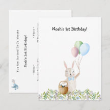 Cute Rabbit On A Picnic With Balloons Invitation