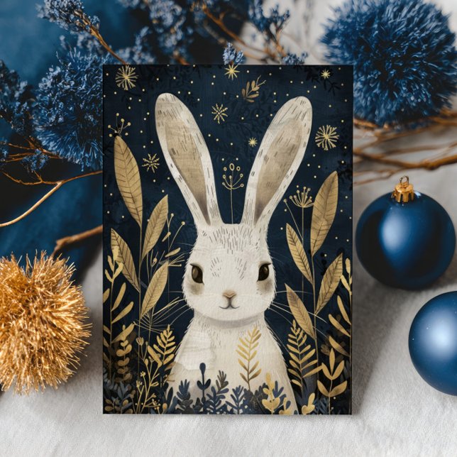 Cartão Postal Cute Rabbit Winter Woodland Elegant Christmas  (Criador carregado)