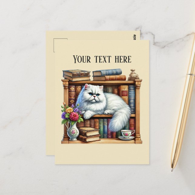 Cartão Postal Cute reading cat lovers  (Frente/Verso In Situ)