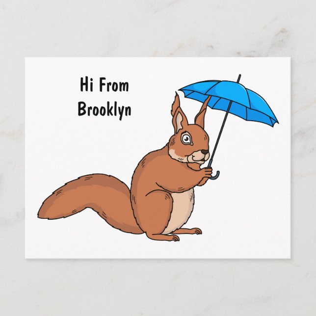 Cartão Postal Cute red squirrel with umbrella cartoon (Frente)