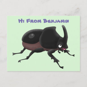 Cartão Postal Cute rhinoceros beetle cartoon illustration