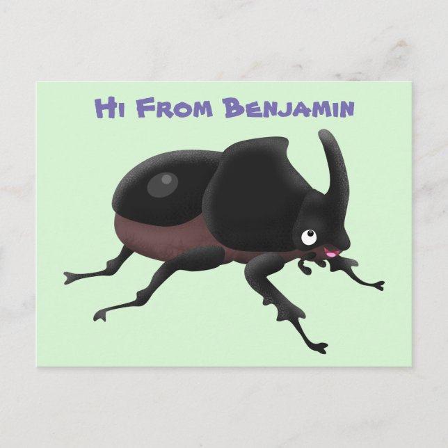 Cartão Postal Cute rhinoceros beetle cartoon illustration (Frente)