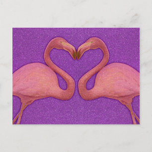 Cartão Postal Cute Rosa Menina Glitter Flamingo Coração