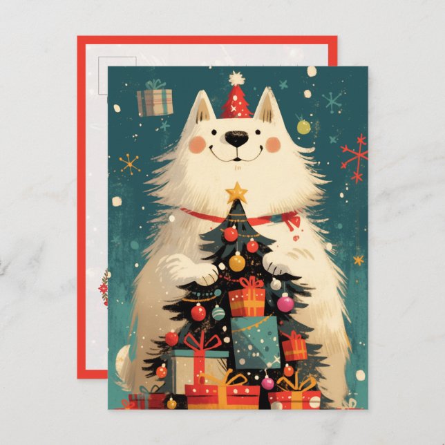 Cartão Postal Cute Samoyed dog with Christmas (Frente/Verso)