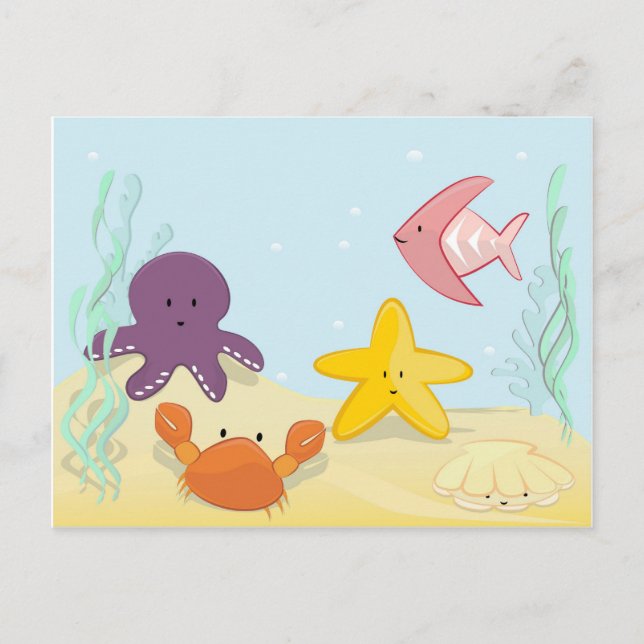 Cartão Postal Cute sea animals (Frente)