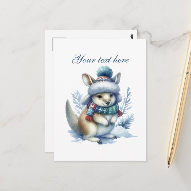 Cartão Postal Cute Seasonal Winter kangaroo add text  (Frente/Verso In Situ)