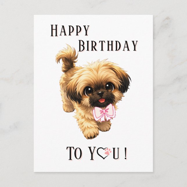 Cartão Postal Cute Shih Tzu Happy Birthday Puppy Dog Postcard  (Frente)