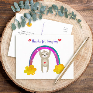 Cartão Postal Cute Sloth Boho Arco-íris Chuveirinho Chic Obrigad