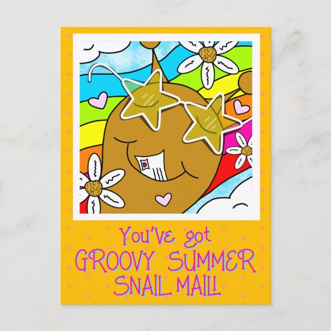 Cartão Postal Cute Snail Groovy Summer Mail Olá (Frente)