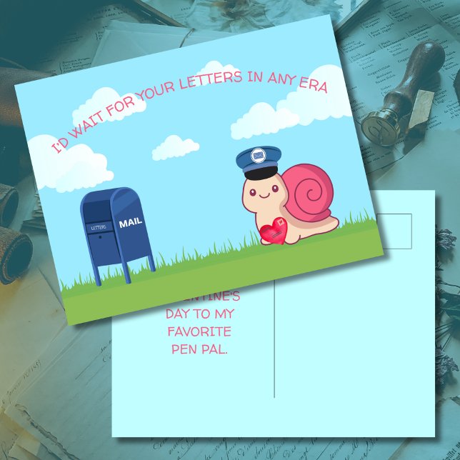 Cartão Postal Cute Snail Mail Pen Pal Postcard (Image of front and back of Snail Mail postcard for pen pals.)