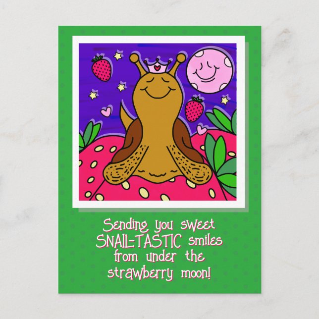 Cartão Postal Cute Snail Royally Diversão Verão Morango (Frente)