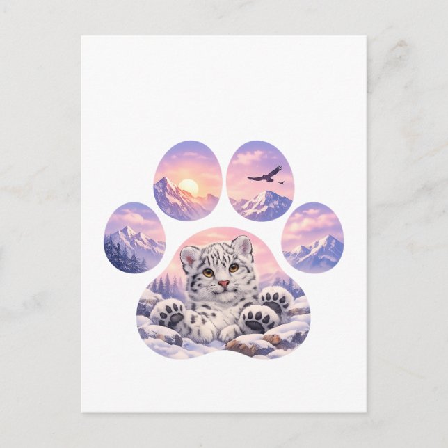 Cartão Postal Cute Snow Leopard Paw Mountain Design (Frente)