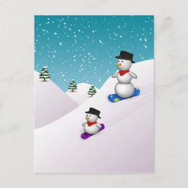 Cartão Postal Cute Snowboard Snowmen