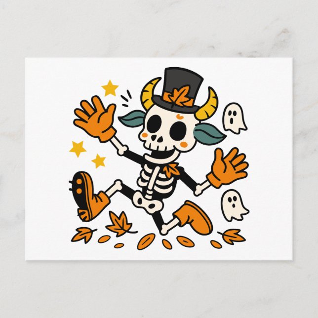 Cartão Postal Cute Spooky Skeleton Goat with Top Hat Postcard (Frente)