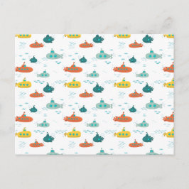 Cartão Postal Cute Submarine Nautical Deep Sea Fish Pattern