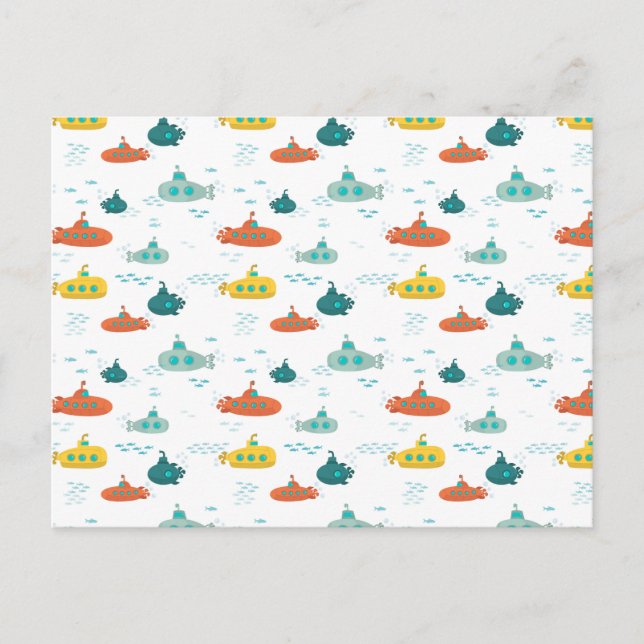 Cartão Postal Cute Submarine Nautical Deep Sea Fish Pattern (Frente)