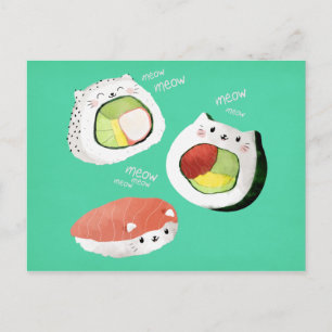 Cartão Postal Cute Sushi Cat