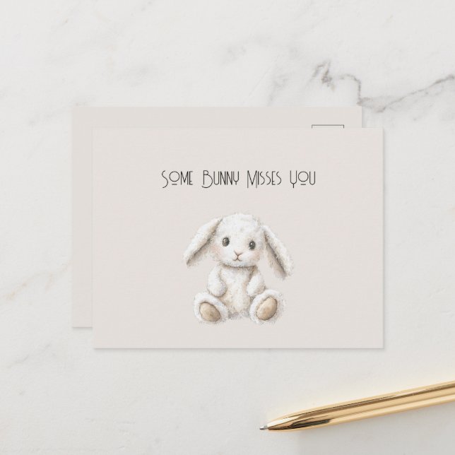 Cartão Postal Cute Sweet Cream White Bunny Missing You (Frente/Verso In Situ)