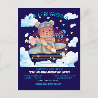 Cartão Postal Cute Teddy Bear Pilot Airplane Art