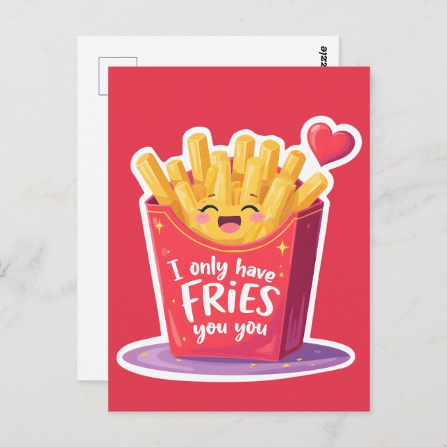Cartão Postal Cute Valentine French Fries Pun (Frente/Verso)