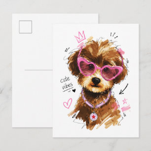 Cartão Postal Cute Vibes Cachorrinho Poodle com Óculos de Sol de