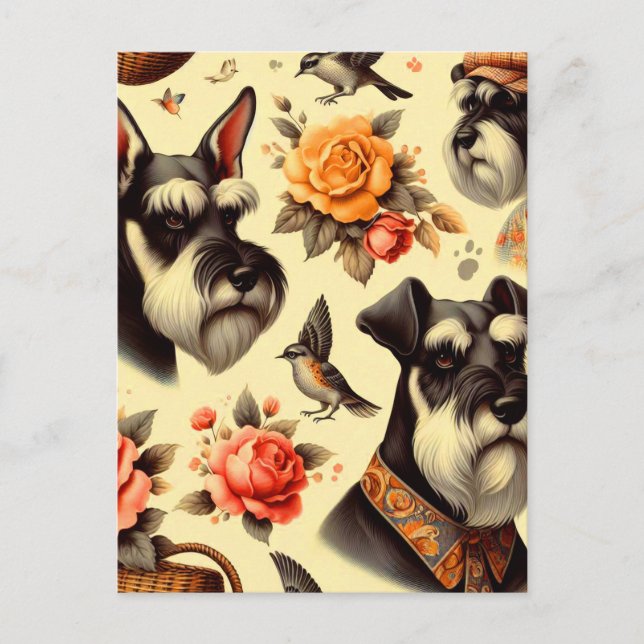 Cartão Postal Cute Vintage Schnauzer (Frente)