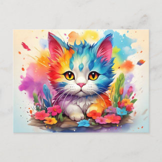 Cartão Postal Cute Watercolor Cat # 9