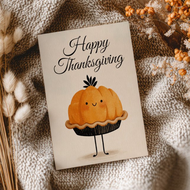 Cartão Postal  Cute Watercolor Pumpkin Pie Happy Thanksgiving  (Criador carregado)