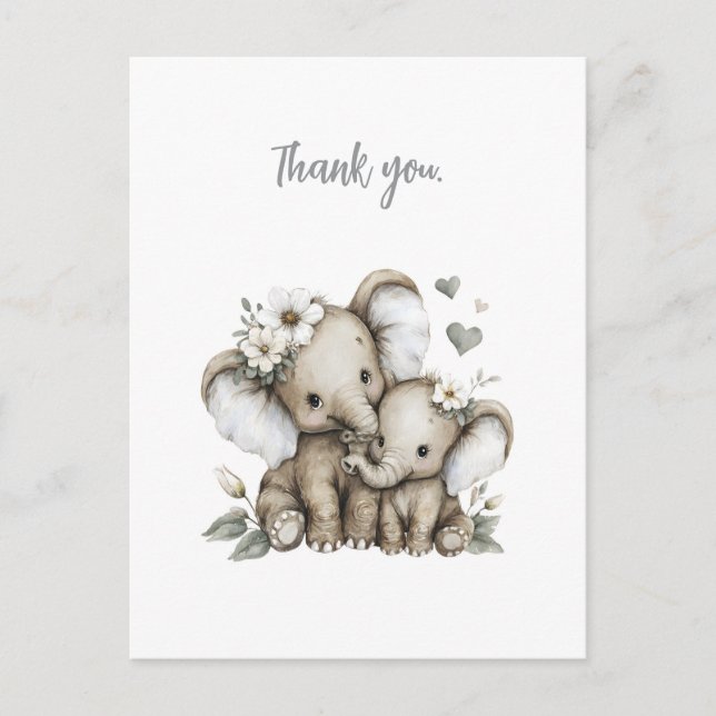 Cartão Postal Cute Watercolour Baby Girl Elephants with Flowers  (Frente)