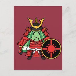 Cartão Postal Cute Watermelon Shogun Samurai Warrior Illustratio