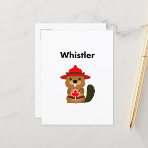 Cartão Postal Cute Whistler Canada Beaver com Folha de Mapeament