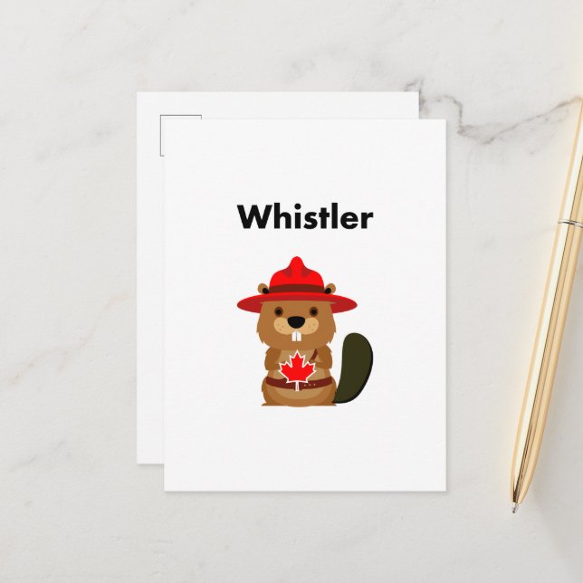 Cartão Postal Cute Whistler Canada Beaver com Folha de Mapeament (Frente/Verso In Situ)