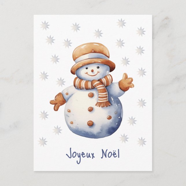Cartão postal Cute Winter Snowman Joyeux Noël (Frente)