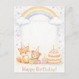 Cartão Postal Cute Woodland Animals Birthday Card with Rainbow
