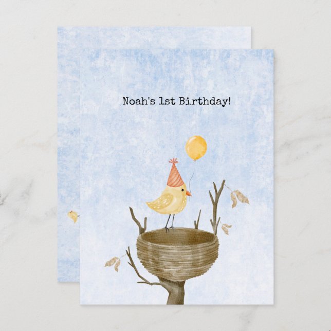 Cartão Postal Cute Yellow Baby Bird With Balloon Invitation (Frente/Verso)