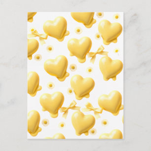 Cartão Postal Cute Yellow Hearts Postcard - Sweet Candy Love Not
