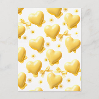 Cartão Postal Cute Yellow Hearts Postcard - Sweet Candy Love Not