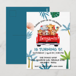 Cartão Postal Cute Zoo fazenda da selva caminhão trator menino A